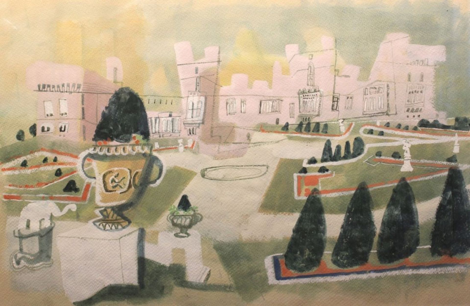 Großes Aquarell - Xaver Fuhr (1898 Neckarau b. Mannheim - 1973 Regensburg) "Das Märchenschloss",