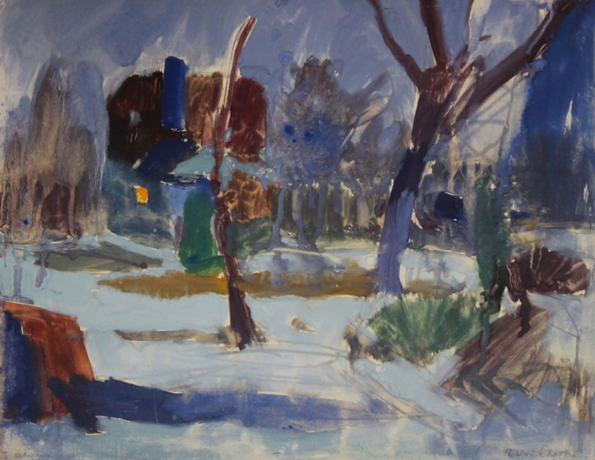 Gouache - Franz Reiter (1899 - tätig in Stadlau (Stadtteil Wien) "Winterlandschaft", r.u.