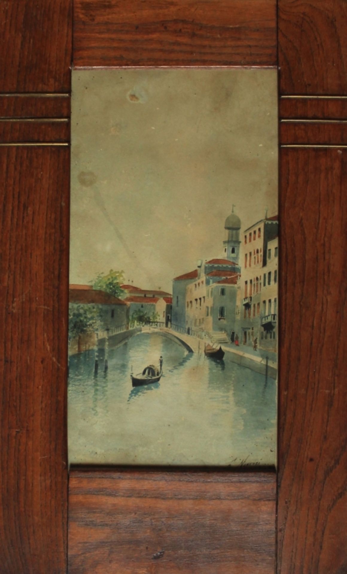 Aquarell - F. Noretti (wohl Italien Ende 19.Jahrhundert) "Venezianische Ansicht mit Gondeln", r.u.