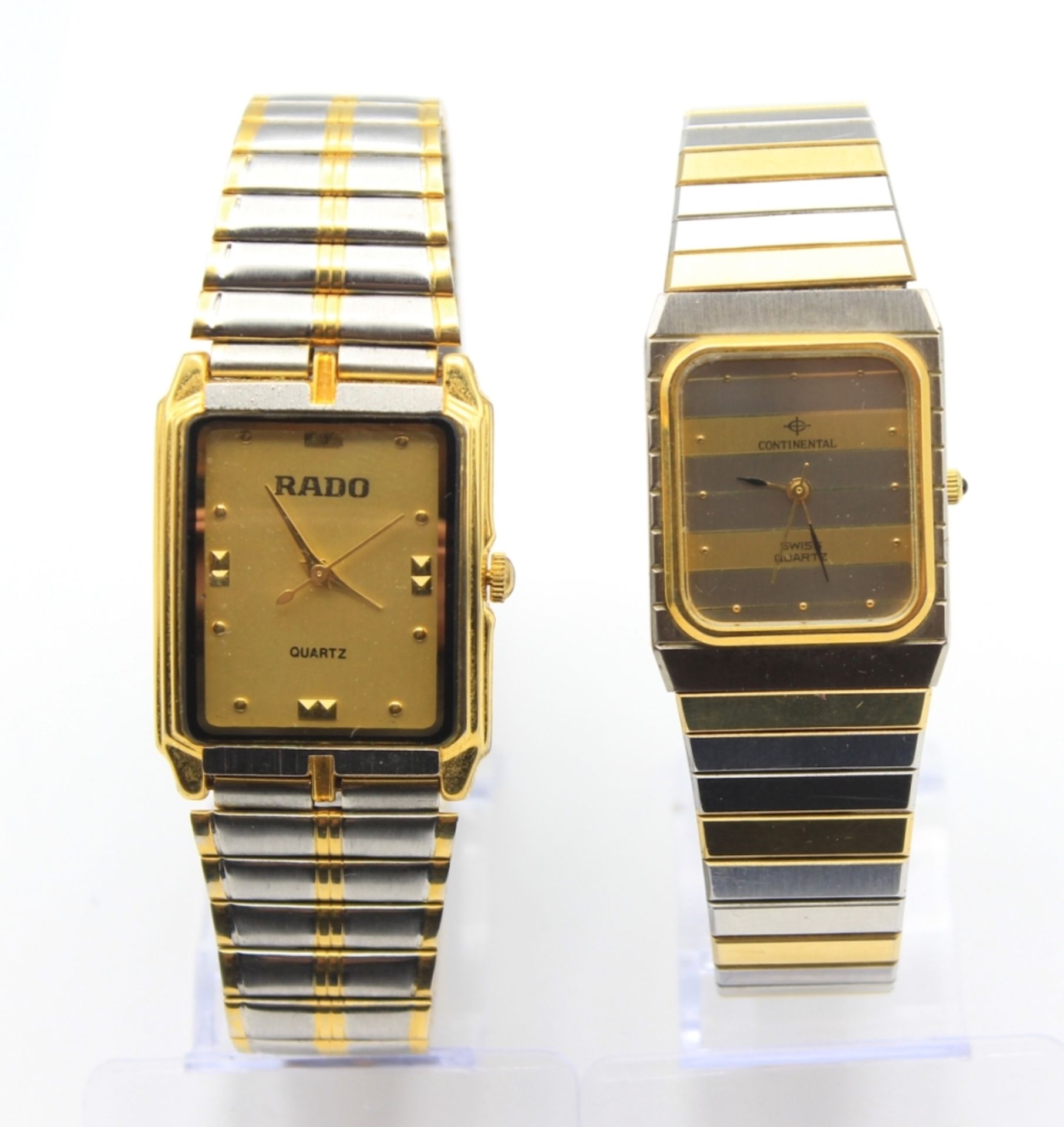 Paar Armbanduhren - Marke Rodo und Continental rechteckige Gehäuse in Edelstahl/vergoldet, No.