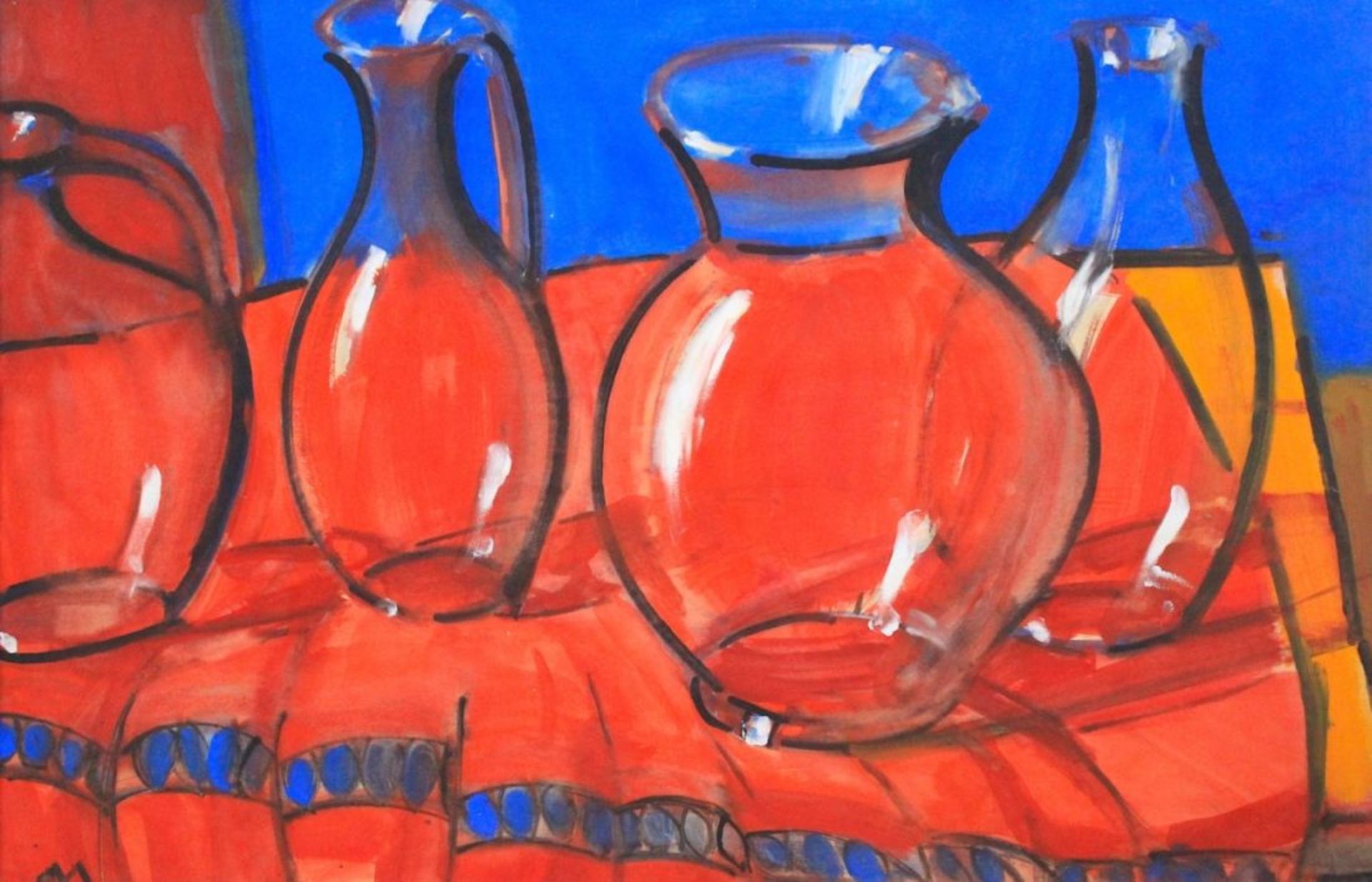 Aquarell - Josef Georg Miller (1905 Augsburg - 1983 Kallmünz) "Stillleben mit Glasvasen ", l.u.