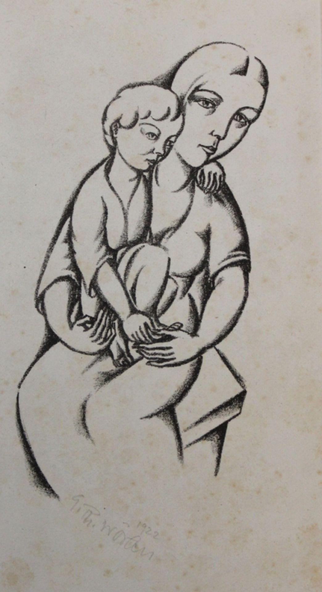 Lithographie - Georg Philipp Wörlen (1886 Dillingen - 1954 Passau) "Mutter mit Kind", r.u.