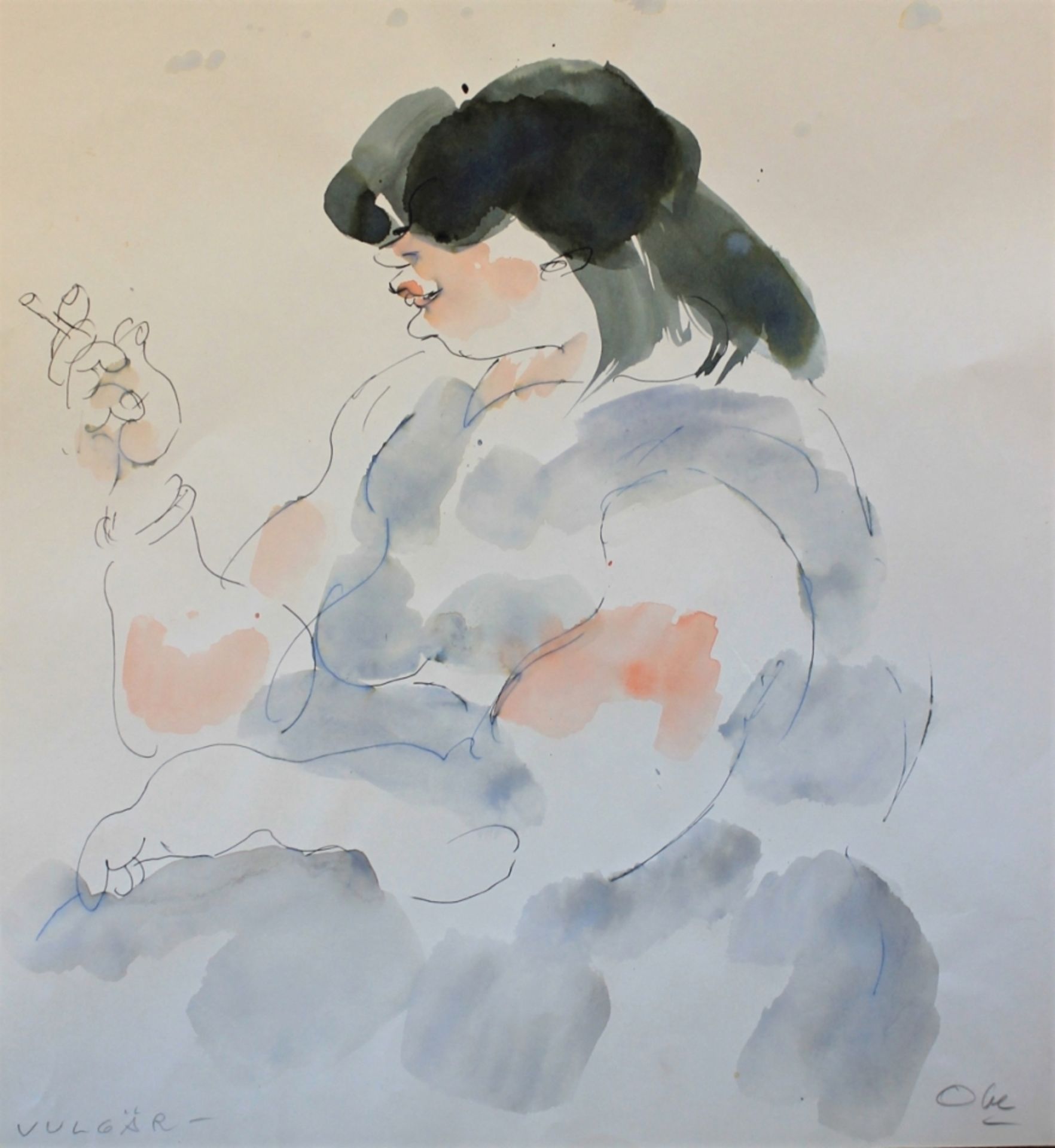 Aquarell - Josef Oberberger (1905 Regensburg - 1994 Kreuth) "Vulgär", r.u. monogrammiert, Tusche/