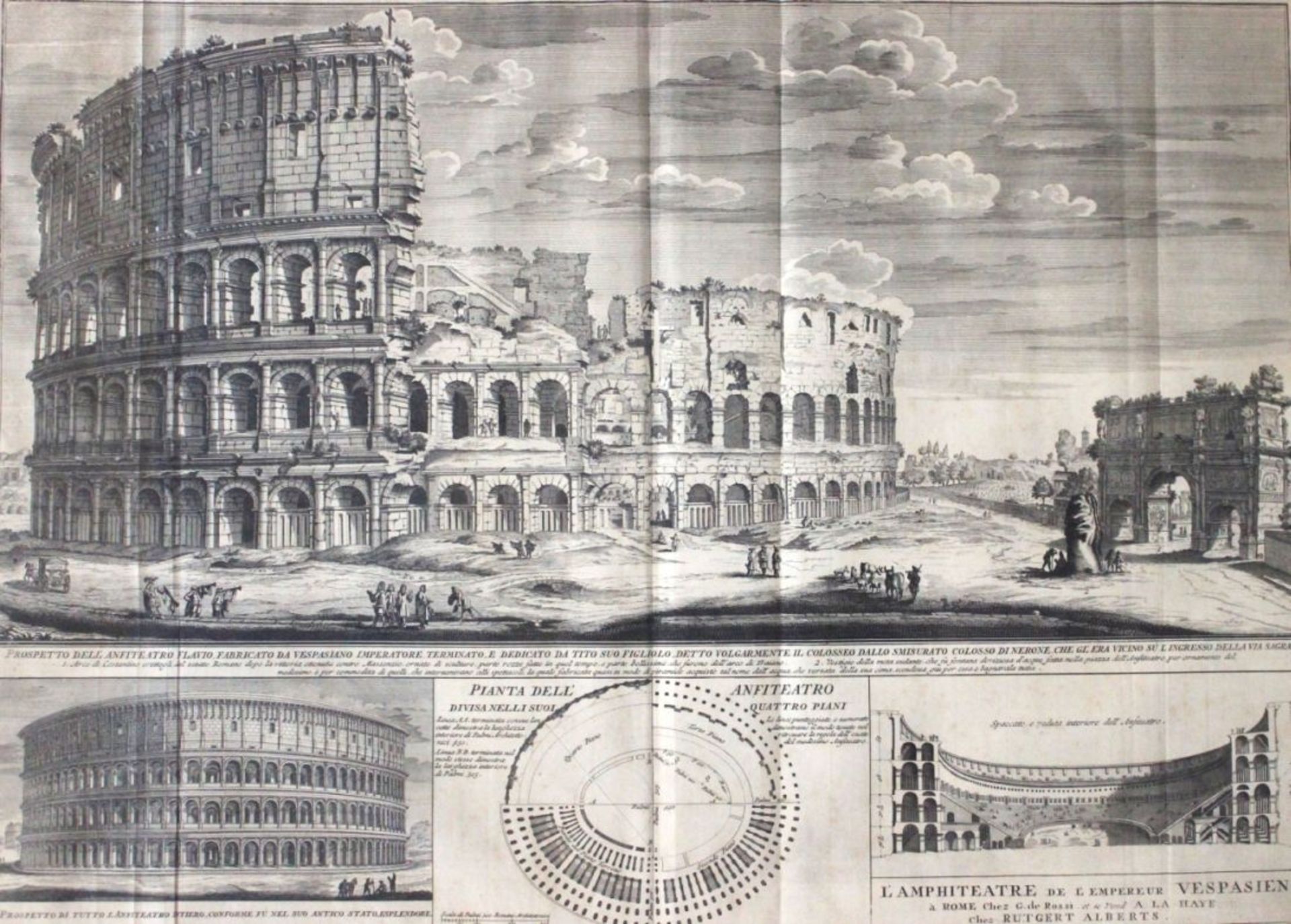Kupferstich - Girolamo Rossi (1680 Italien) Colosseum. "L'Amphiteatre de L'Empereur Vespasien",