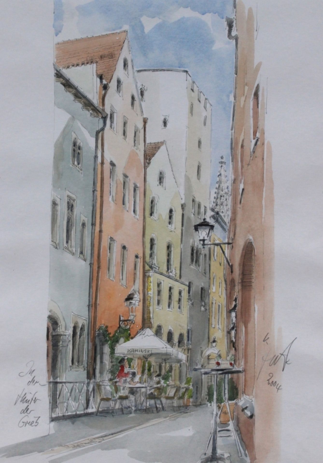 Aquarell - Unbekannt (19./20.Jahrhundert) "Hinter der Grieb - Regensburg", l.u. undeutlich signiert,