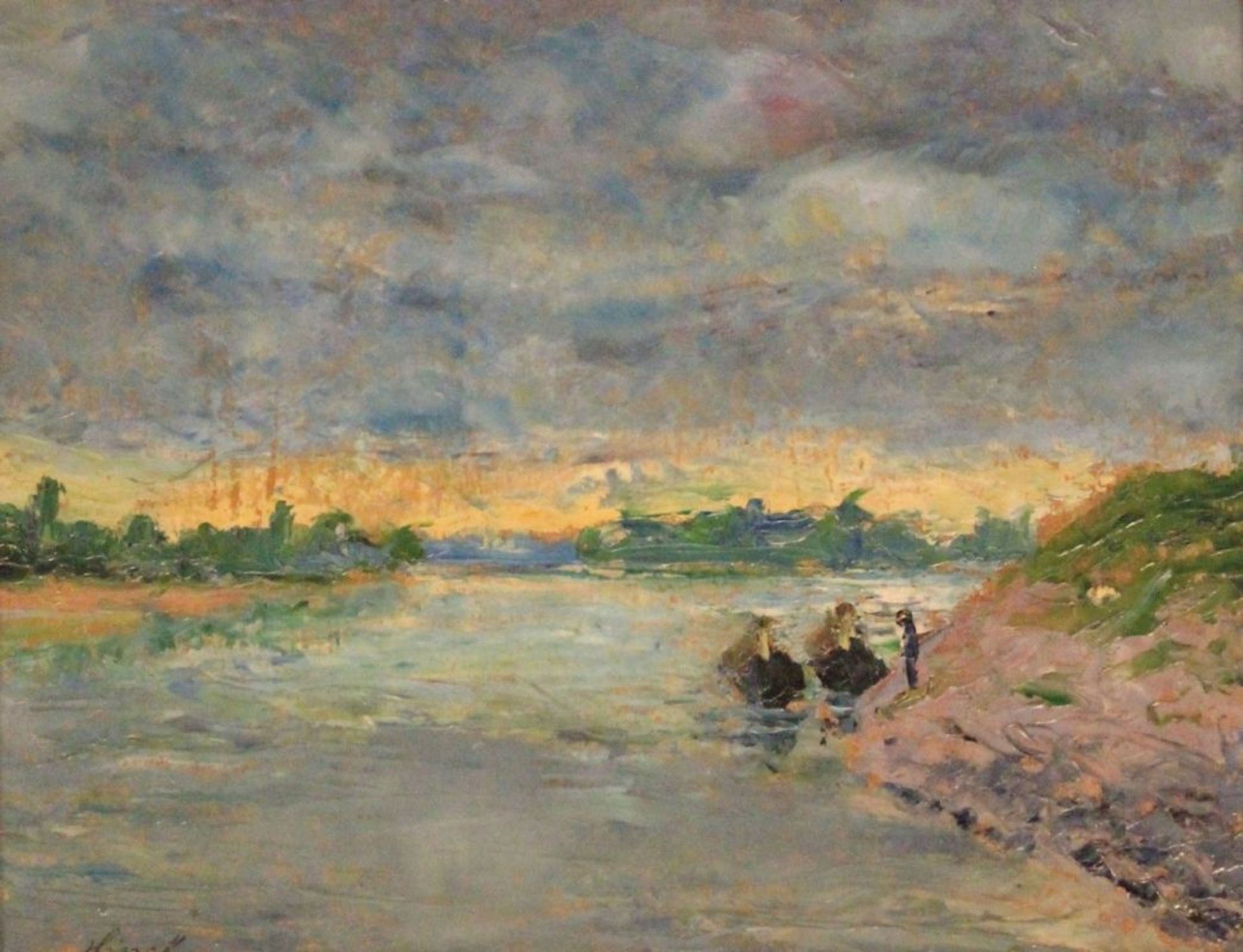 Gemälde - Gusztáv HÉNEL (Ungarn 1887-1966) "Flußlandschaft mit zwei Booten", l.u. signiert, Öl auf
