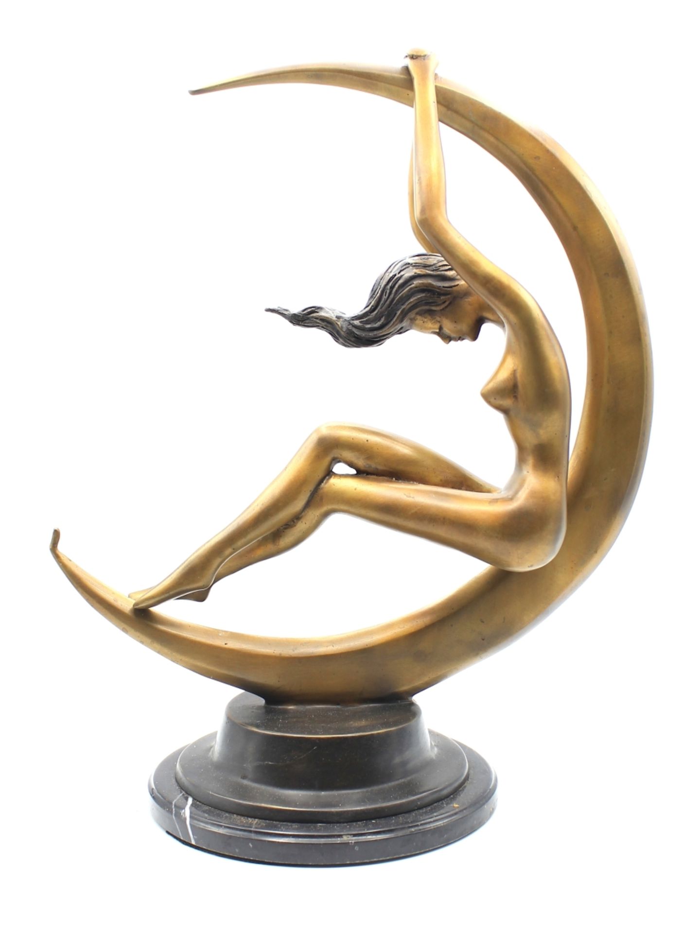 Skulptur - Anonym (XX.Jahrhundert) "Frauenakt mit Mondsichel", unsigniert, Bronze, runder