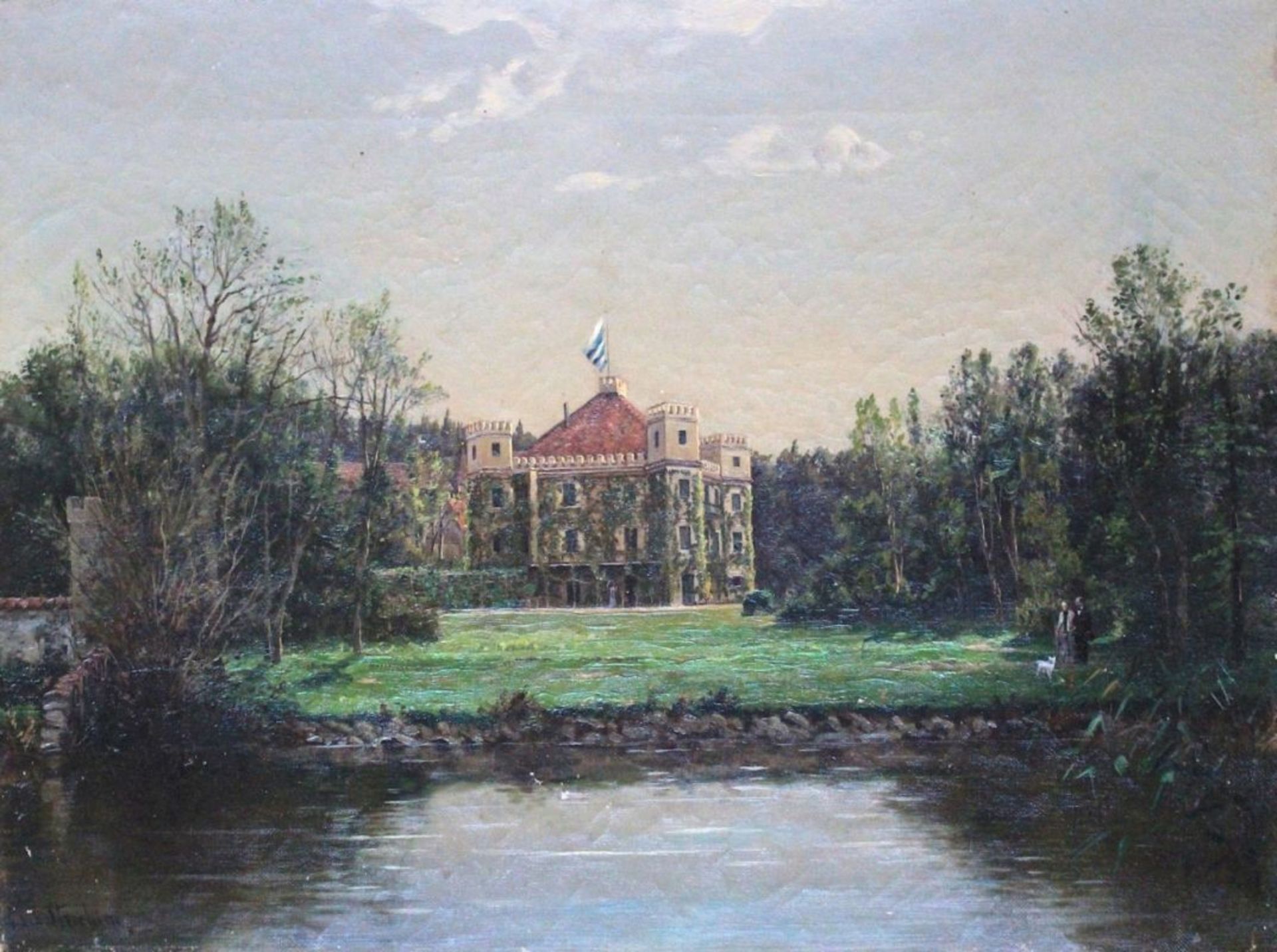 Gemälde - Stephanie VON STRECHINE (1858 Odessa -1940 Bad Tölz) "Schloss Possenhofen (Landkreis