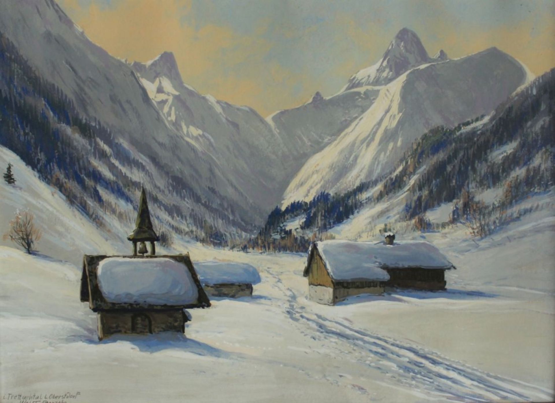 Gouache - Wolfgang POGZEBA (1936 Planegg -1982 bei Taos) "Das Trettachtal bei Oberstdorf (Allgäu) im