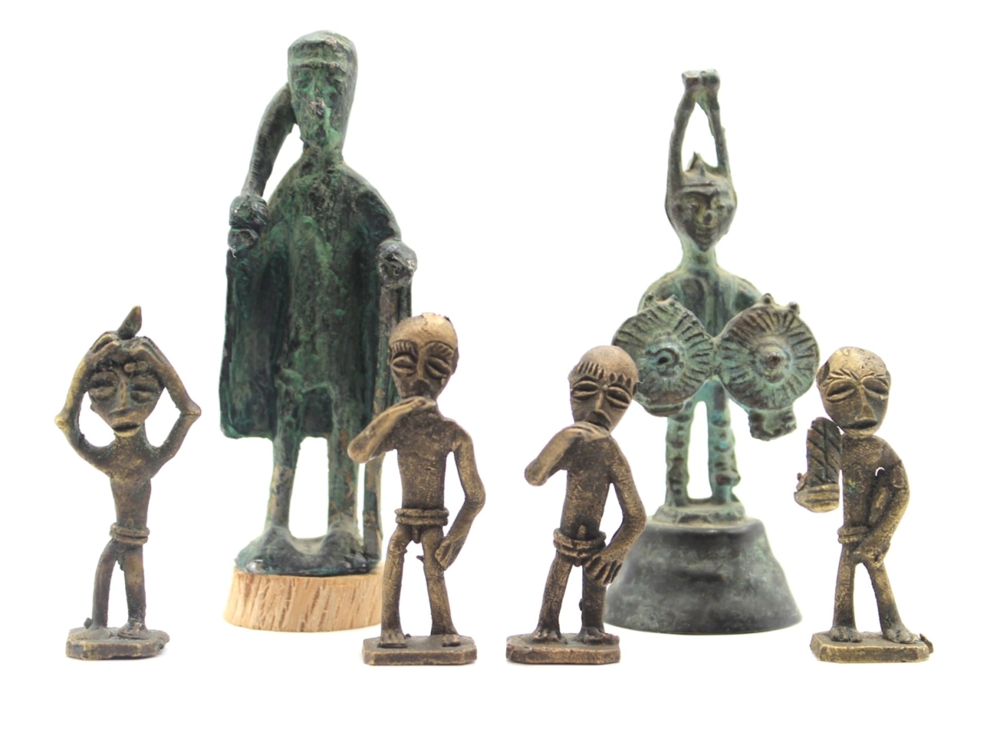 Lot Figuren - u.a. Afrika Zinkguß bronziert und Gelbguß, Höhe ca. 5 bis 11 cm, 6 Stück- - -25.00 %