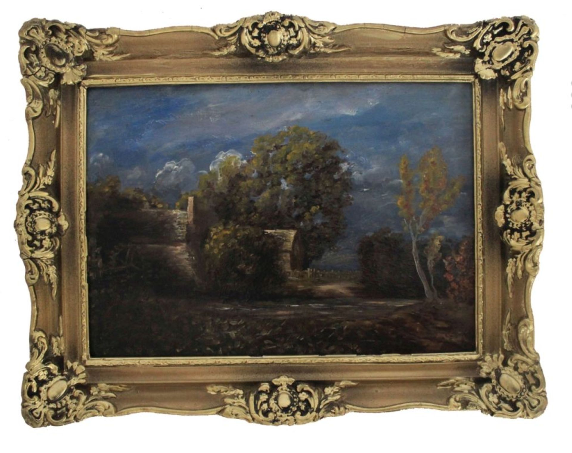 Gemälde - Anonym (19./20.Jahrhundert) "Landschaft mit Mühle", unsigniert, nach 1900, Öl auf Holz,