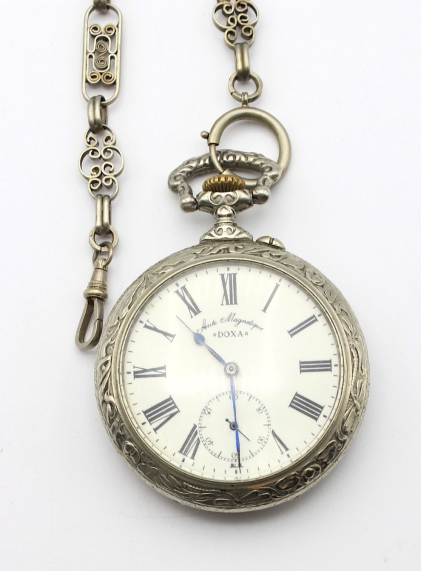 Schwere offene Taschenuhr - Marke Doxa um 1910/15, im Argentan-Metall Gehäuse, Anti Magnetic,