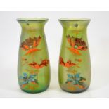 A pair of Austrian iridescent green vases