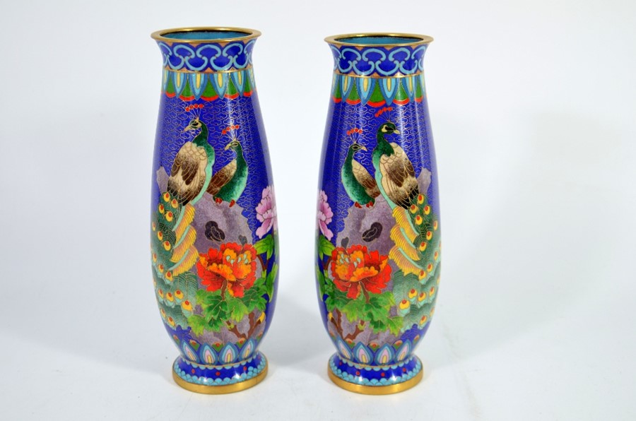 A pair of Chinese cloisonne vases
