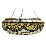 An early 20th century leaded glass and mother of pearl pendant light shade