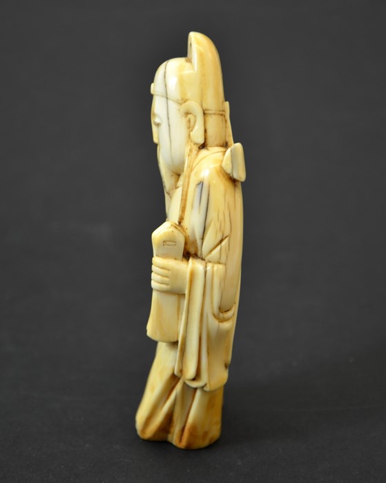 A Chinese carved walrus ivory figure of an immortal - Image 2 of 5