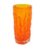 Geoffrey Baxter for Whitefriars, a Tangerine orange textured glass bark effect vase