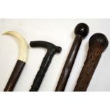 A collection of four walking sticks