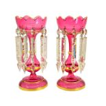 A pair of 19th century Bohemian cranberry glass lustres