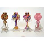 Four Bohemian Franz Welz tri-lobed heart vases