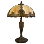 An American cast metal and slag glass table lamp, circa 1920