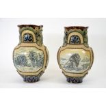 Hannah Barlow for Doulton Lambeth, a pair of Aesops Fables vases, the Lion Grown Old