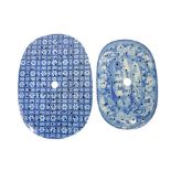 Two Staffordshire blue and white transfer printed draining trays