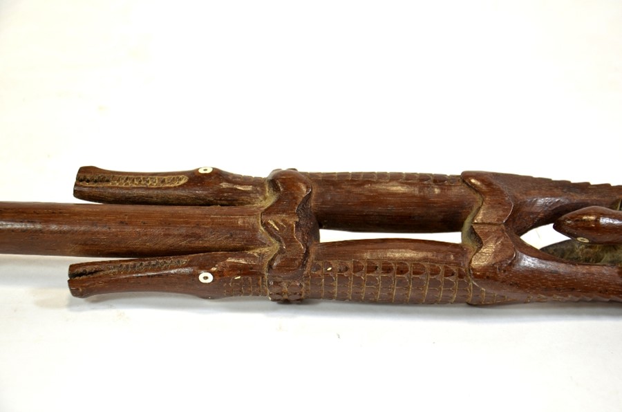 A tribal carved wood staff, 19th or 20th century - Image 3 of 6