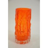 Geoffrey Baxter for Whitefriars, a Tangerine orange textured glass bark effect vase