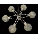 A 1970s chrome and glass six light pendant