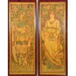 PreRaphaelite School, Tristram and Isolde, a pair of pyrography panels