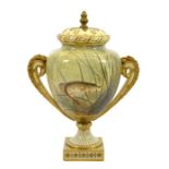 J Birbeck for Minton, a twin handled pedestal vase