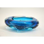 Geoffrey Baxter for Whitefriars, a Kingfisher blue cased glass lobed bowl