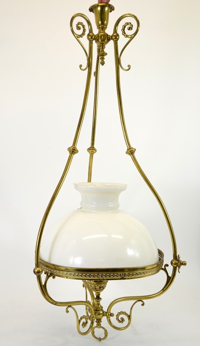 A large Arts and Crafts brass pendant light fitting, circa 1896