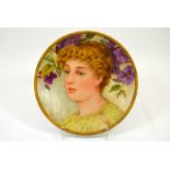Charles Horne Spiers for Minton, a painted plate with portrait of a PreRaphaelite woman