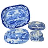 Three Staffordshire Nuneham Courtenay pattern blue and white transfer printed draining trays