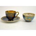 A Crown Devon Fieldings Bleu Royale coffee cup and saucer and lustre bowl
