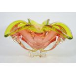 Josef Hospodka for Chribska, a pink and green Sommerso glass bowl