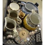 Ceramics including Prattware jugs, Meissen cup and saucer, Whieldon jug, lustre jug etc.