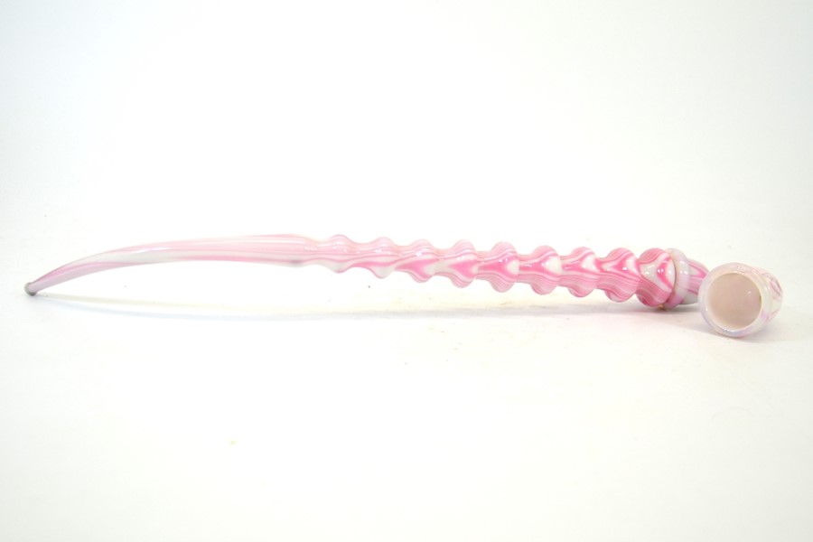 A Nailsea glass pipe, pink and white opaque - Image 2 of 4