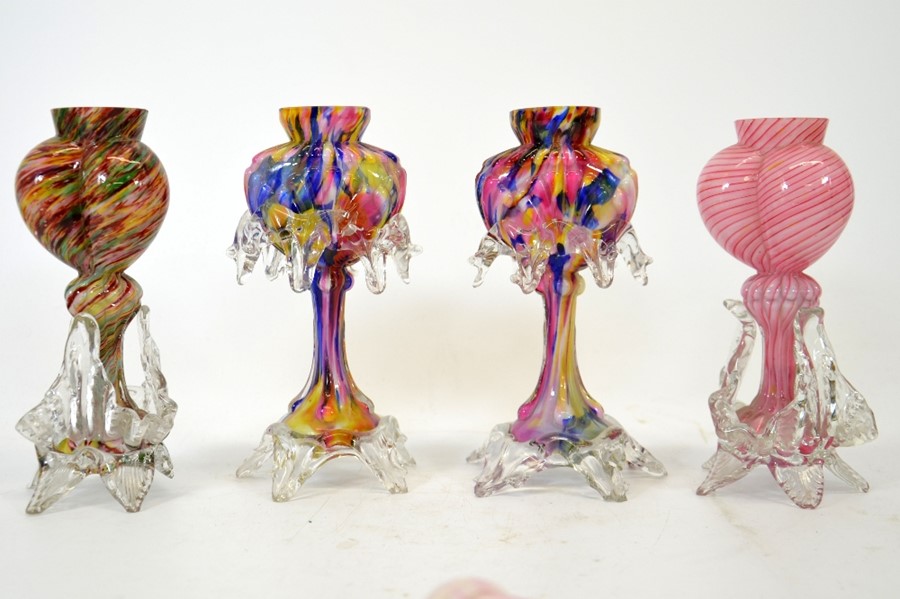 Four Bohemian Franz Welz tri-lobed heart vases