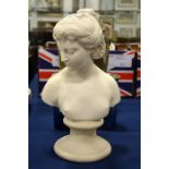 A Parian bust of a women on a small plinth