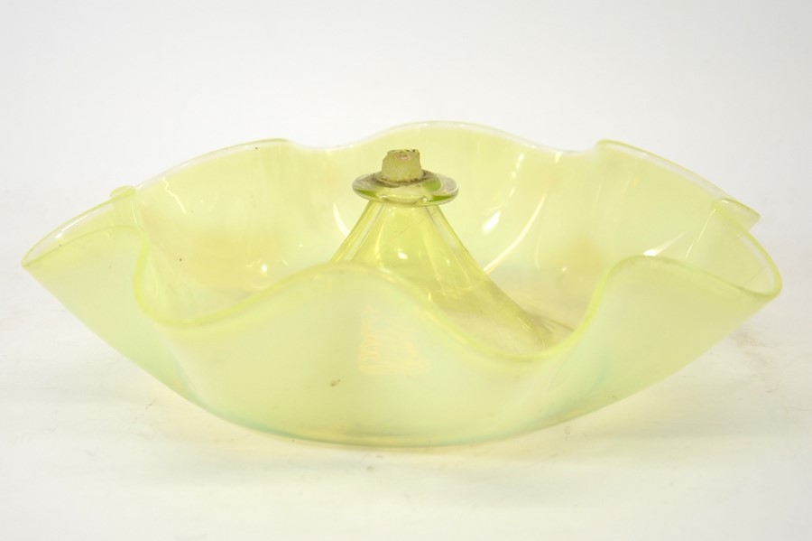 James Powell and Sons, Whitefriars, an Arts and Crafts straw opal glass epergne base