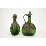 Two 19th century Art Nouveau green glass bottles