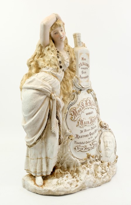 A bisque advertising display figurine for Mrs S.A.Allens Worlds Hair Restorer - It never fails to Re - Image 8 of 9