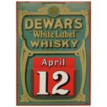 A tin and card DEWAR'S "White Label" WHISKY calendar with complete set of insertable date cards, 40