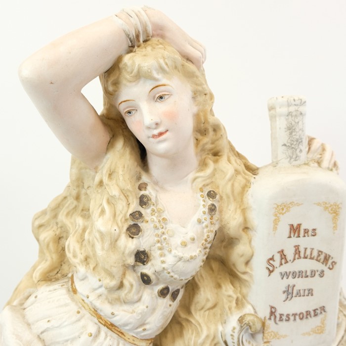 A bisque advertising display figurine for Mrs S.A.Allens Worlds Hair Restorer - It never fails to Re - Image 2 of 9