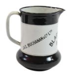 An enamelware pub jug for JAS. BUCHANAN & CO LTD, BLACK & WHITE WHISKY.