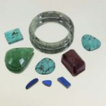 Hardstone bangle together with loose stones, turquoise, lapis, jade etc