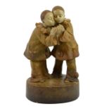 Adolphe Jean Lavergne for Goldscheider, lamp base figure group of two boy pierrots